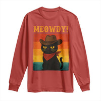 Meowdy Cowboy Cat Long Sleeve Shirt Cute Black Kitten Country Western - Wonder Print Shop