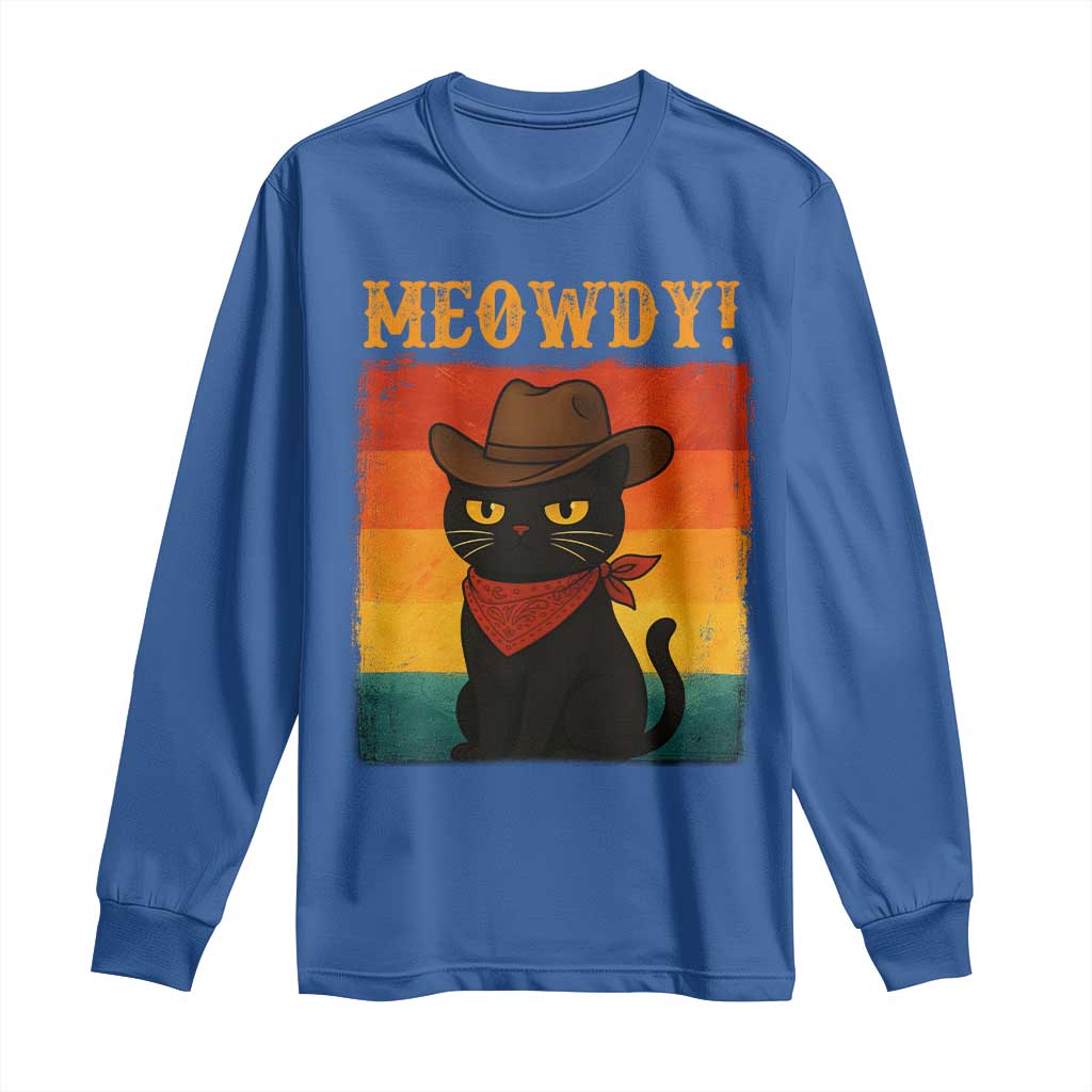 Meowdy Cowboy Cat Long Sleeve Shirt Cute Black Kitten Country Western - Wonder Print Shop
