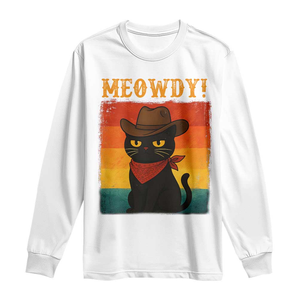 Meowdy Cowboy Cat Long Sleeve Shirt Cute Black Kitten Country Western - Wonder Print Shop