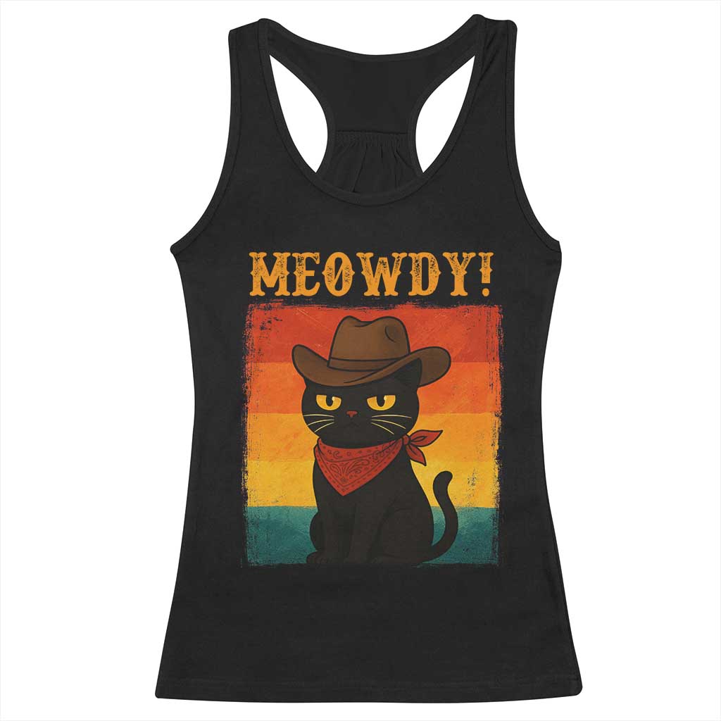 Meowdy Cowboy Cat Racerback Tank Top Cute Black Kitten Country Western - Wonder Print Shop