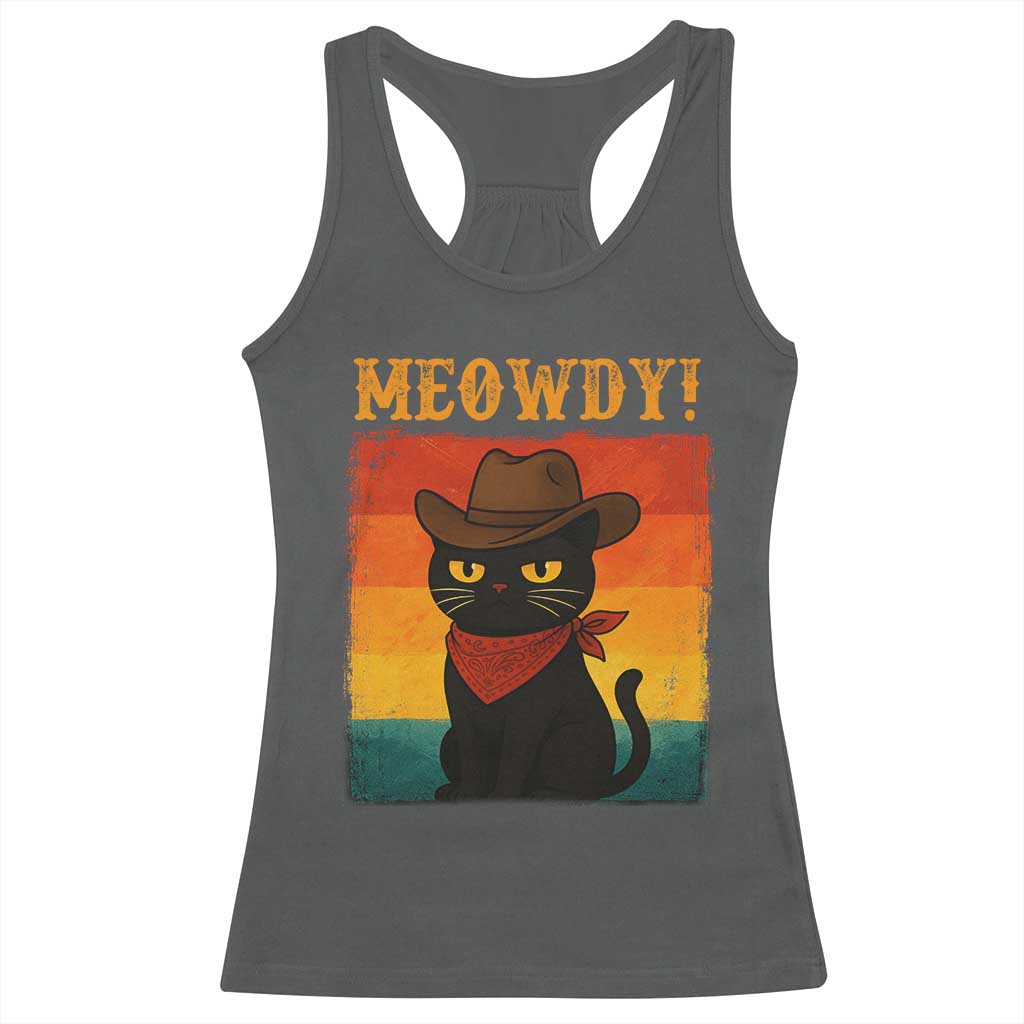Meowdy Cowboy Cat Racerback Tank Top Cute Black Kitten Country Western - Wonder Print Shop