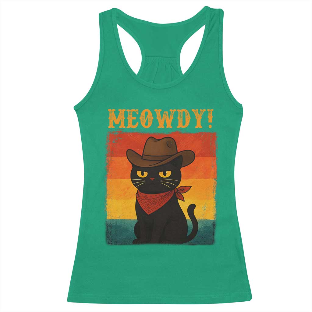 Meowdy Cowboy Cat Racerback Tank Top Cute Black Kitten Country Western - Wonder Print Shop