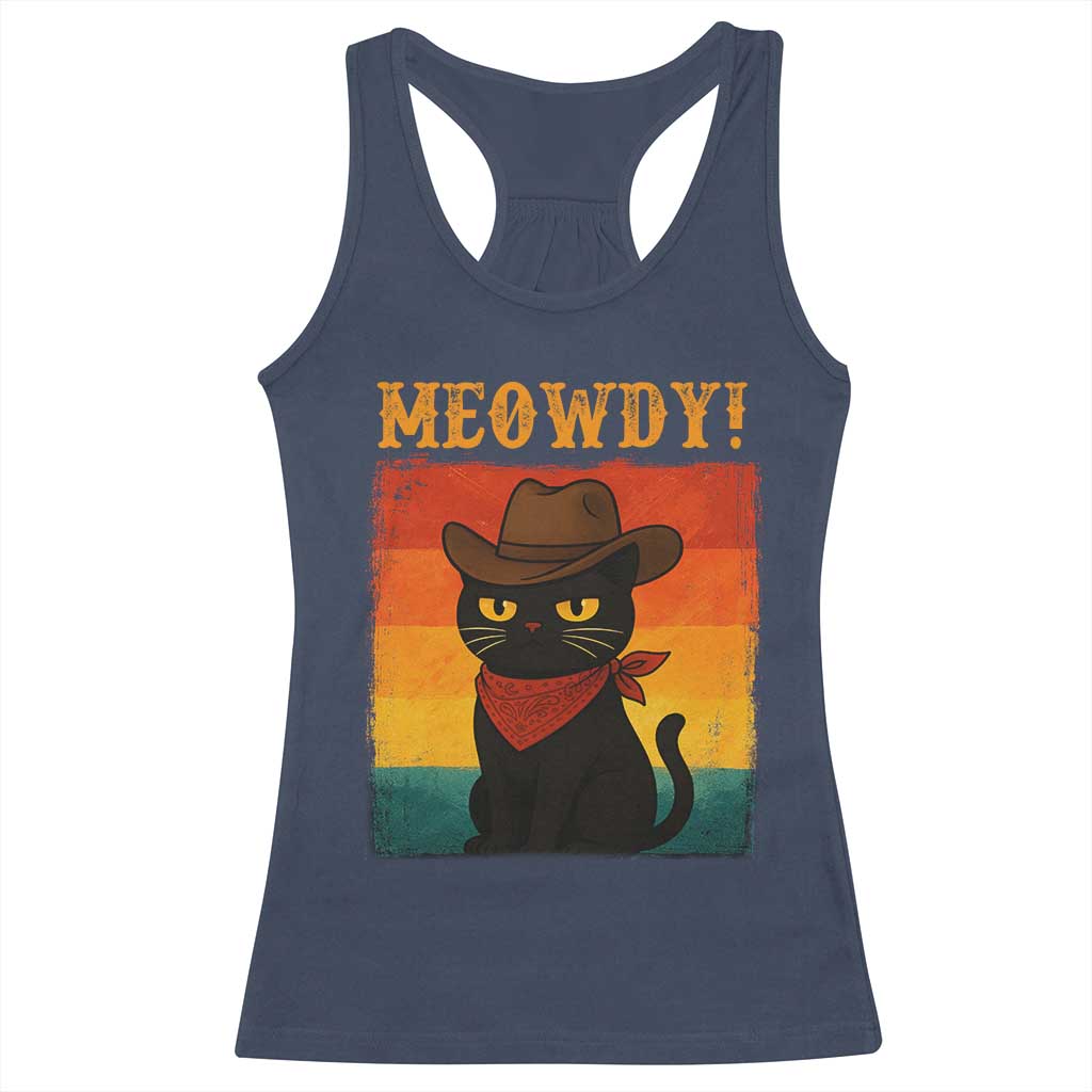 Meowdy Cowboy Cat Racerback Tank Top Cute Black Kitten Country Western - Wonder Print Shop