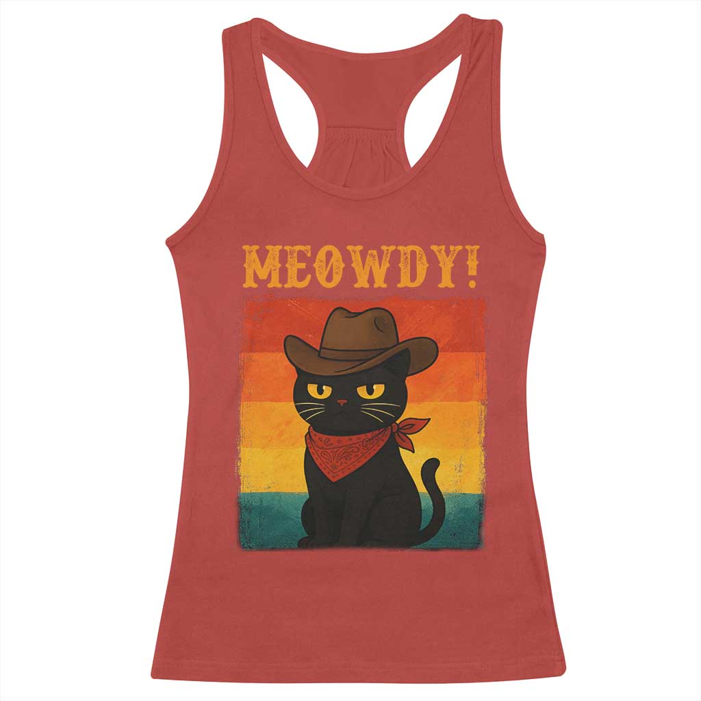 Meowdy Cowboy Cat Racerback Tank Top Cute Black Kitten Country Western - Wonder Print Shop