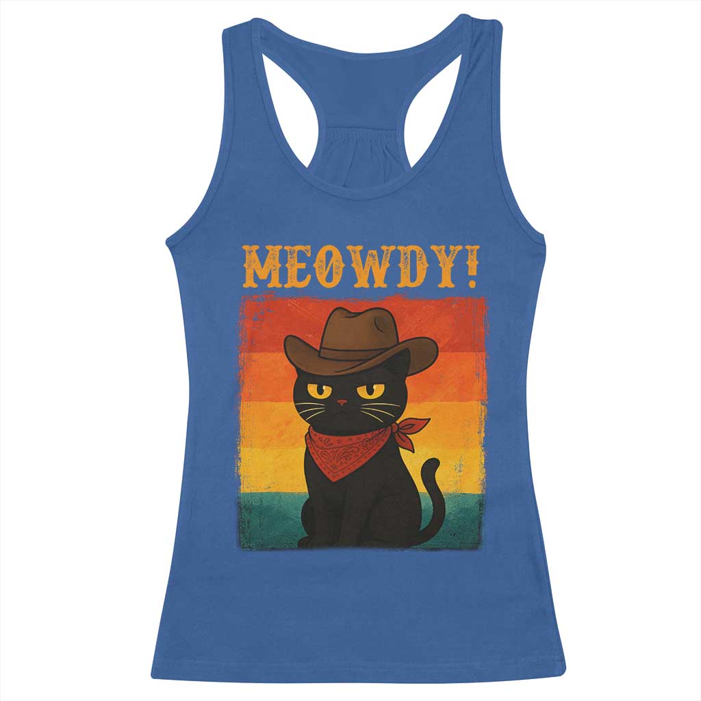 Meowdy Cowboy Cat Racerback Tank Top Cute Black Kitten Country Western - Wonder Print Shop