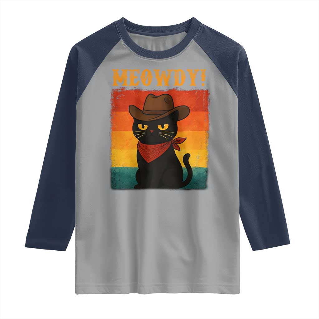 Meowdy Cowboy Cat Raglan Shirt Cute Black Kitten Country Western - Wonder Print Shop