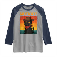 Meowdy Cowboy Cat Raglan Shirt Cute Black Kitten Country Western - Wonder Print Shop