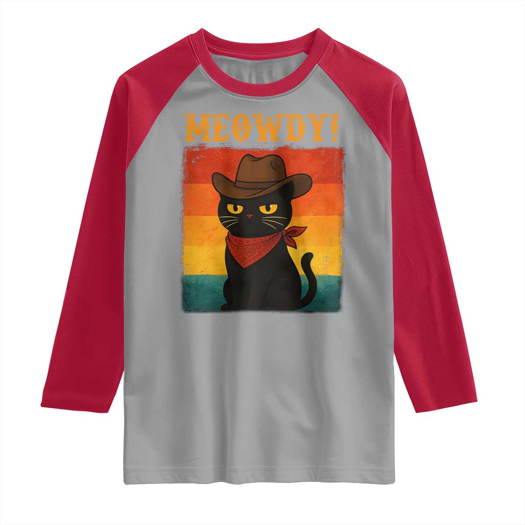 Meowdy Cowboy Cat Raglan Shirt Cute Black Kitten Country Western - Wonder Print Shop