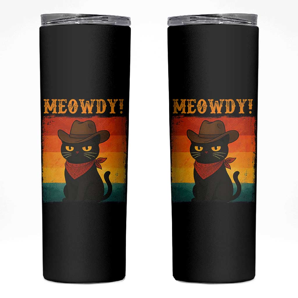 Meowdy Cowboy Cat Skinny Tumbler Cute Black Kitten Country Western - Wonder Print Shop