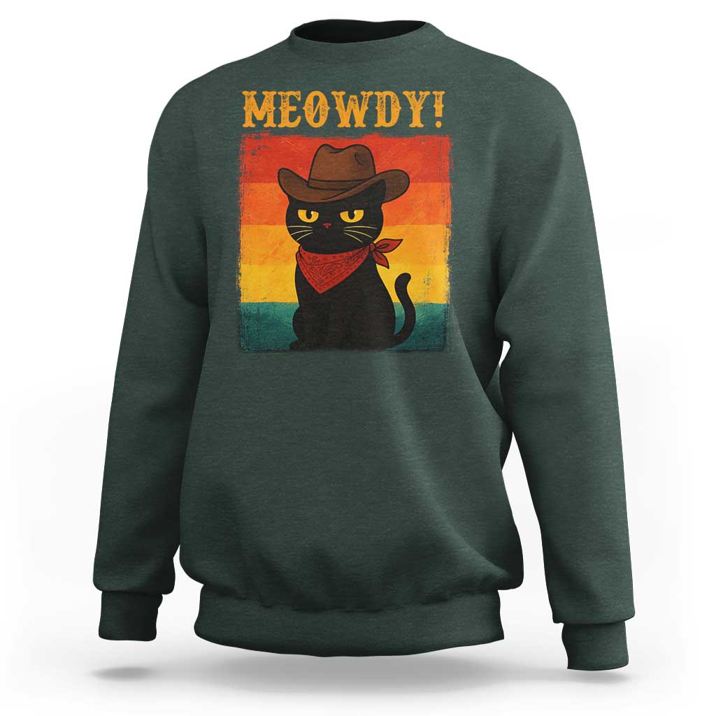 Meowdy Cowboy Cat Sweatshirt Cute Black Kitten Country Western - Wonder Print Shop