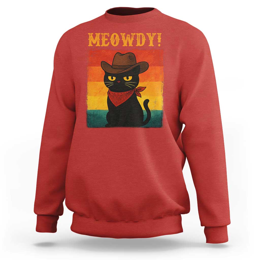 Meowdy Cowboy Cat Sweatshirt Cute Black Kitten Country Western - Wonder Print Shop