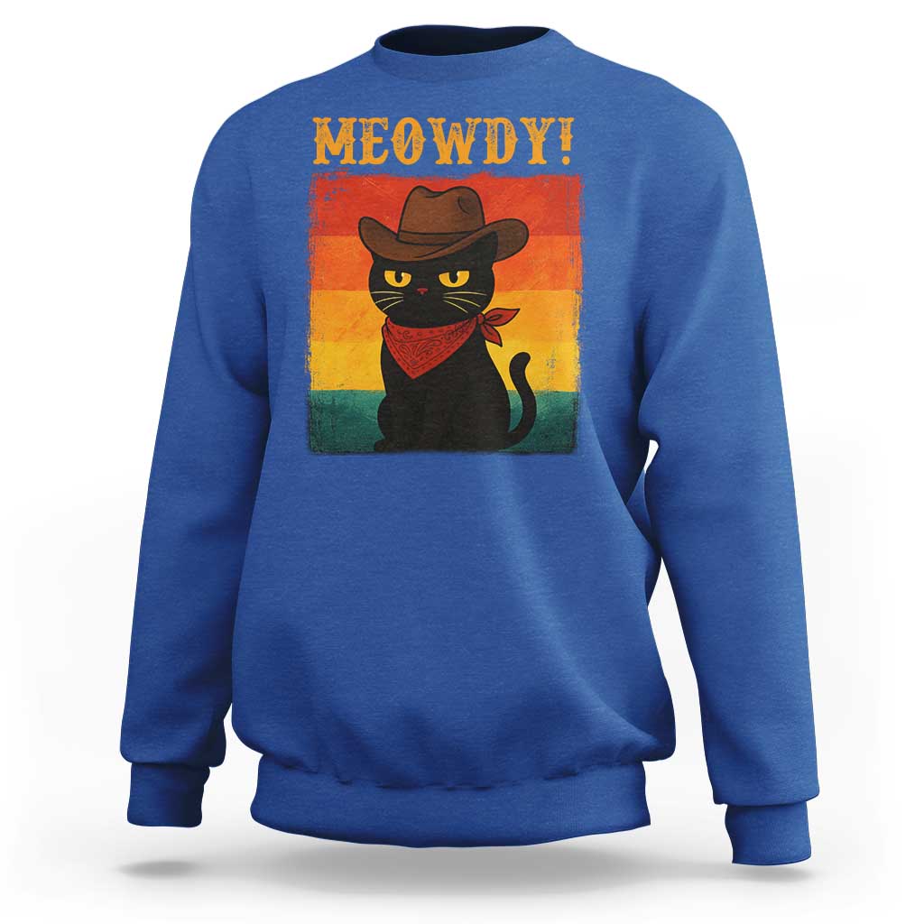 Meowdy Cowboy Cat Sweatshirt Cute Black Kitten Country Western - Wonder Print Shop