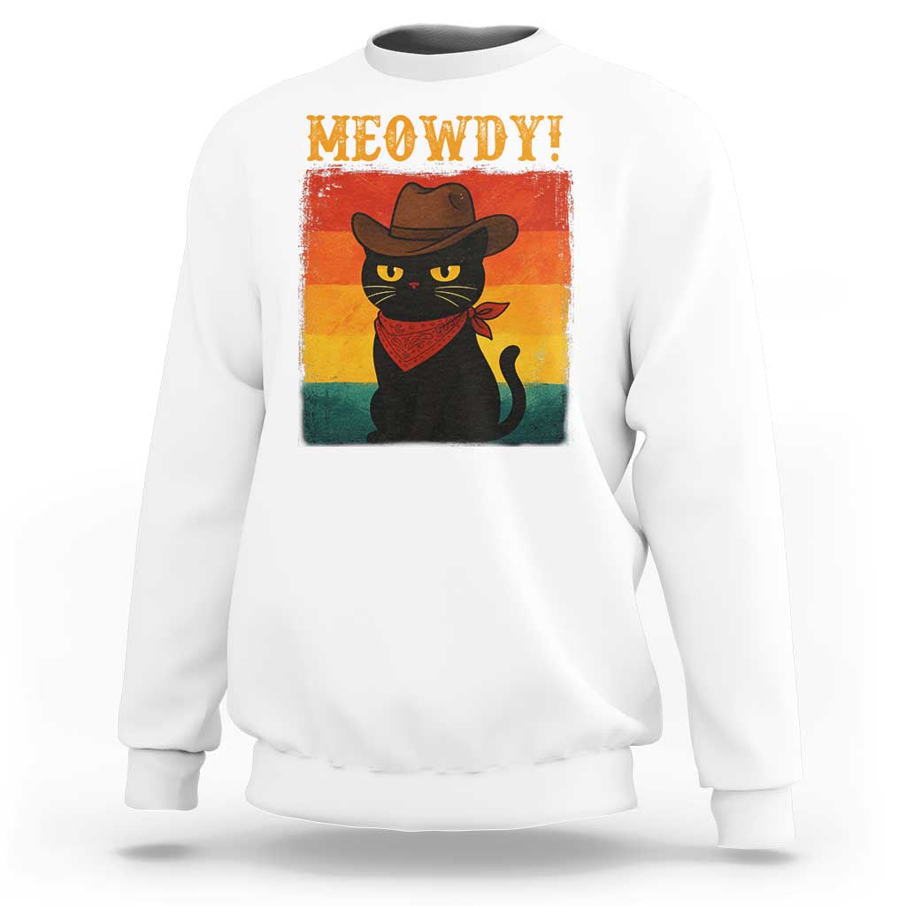 Meowdy Cowboy Cat Sweatshirt Cute Black Kitten Country Western - Wonder Print Shop
