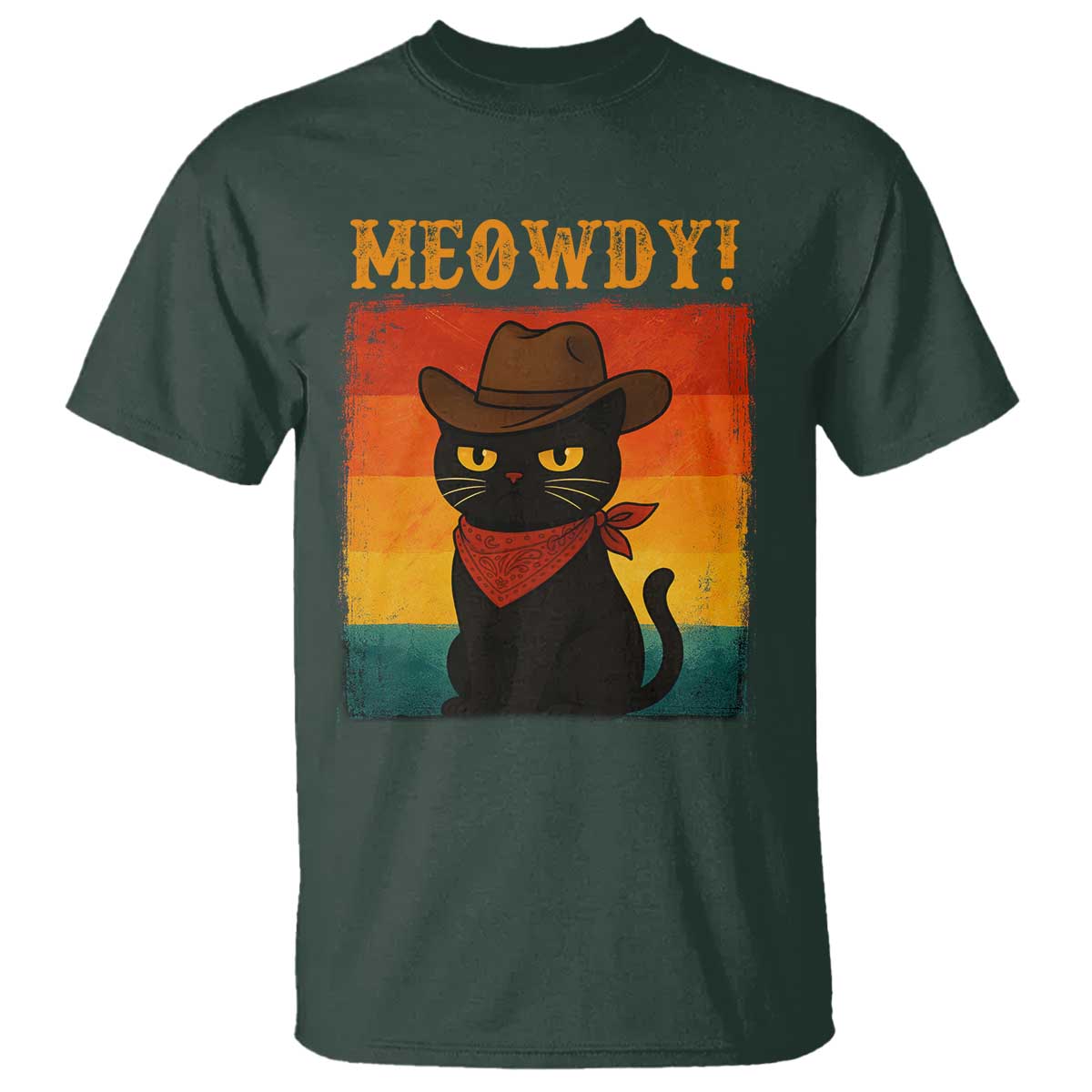 Meowdy Cowboy Cat T Shirt Cute Black Kitten Country Western - Wonder Print Shop