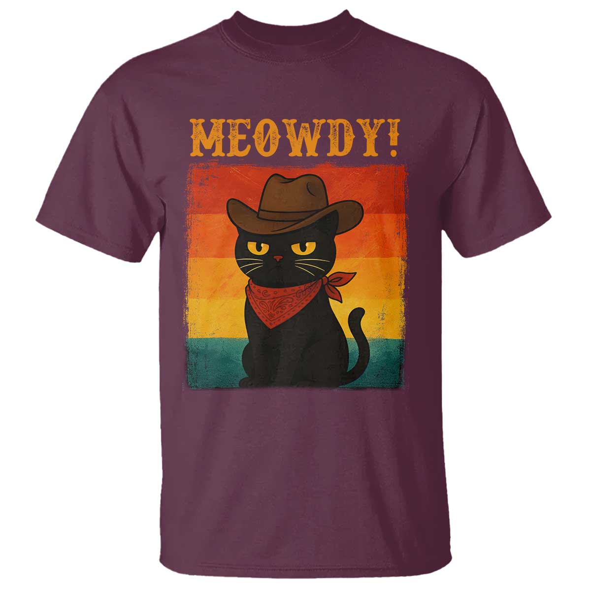 Meowdy Cowboy Cat T Shirt Cute Black Kitten Country Western - Wonder Print Shop