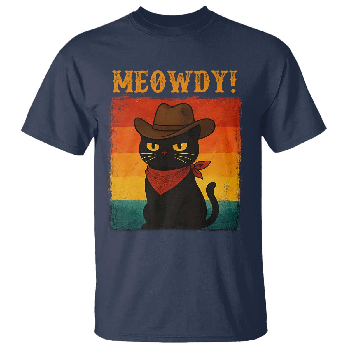 Meowdy Cowboy Cat T Shirt Cute Black Kitten Country Western - Wonder Print Shop