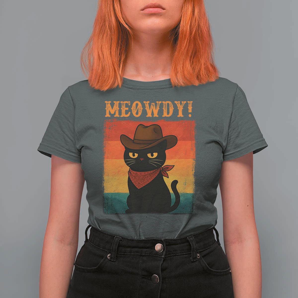 Meowdy Cowboy Cat T Shirt For Women Cute Black Kitten Country Western - Wonder Print Shop