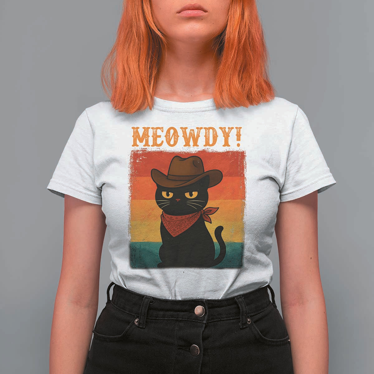 Meowdy Cowboy Cat T Shirt For Women Cute Black Kitten Country Western - Wonder Print Shop