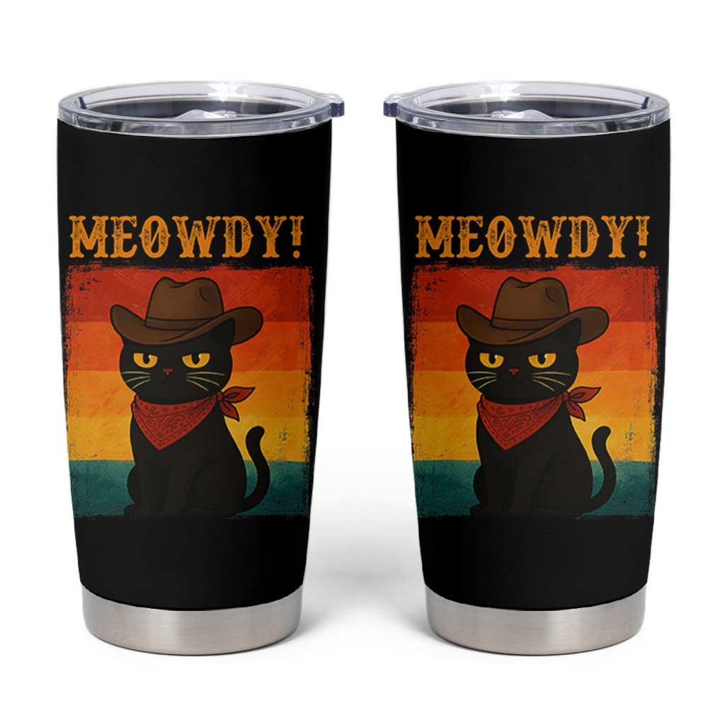 Meowdy Cowboy Cat Tumbler Cup Cute Black Kitten Country Western - Wonder Print Shop