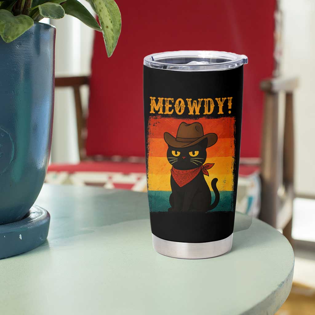 Meowdy Cowboy Cat Tumbler Cup Cute Black Kitten Country Western - Wonder Print Shop