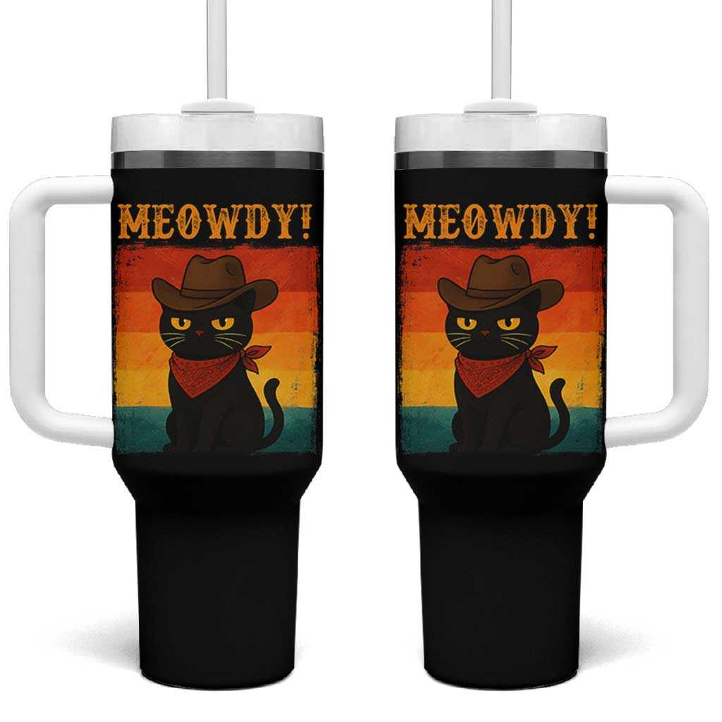 Meowdy Cowboy Cat Tumbler With Handle Cute Black Kitten Country Western - Wonder Print Shop
