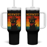 Meowdy Cowboy Cat Tumbler With Handle Cute Black Kitten Country Western - Wonder Print Shop