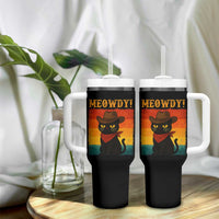Meowdy Cowboy Cat Tumbler With Handle Cute Black Kitten Country Western - Wonder Print Shop
