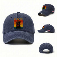 Meowdy Cowboy Cat Washed Cotton Baseball Cap Cute Black Kitten Country Western