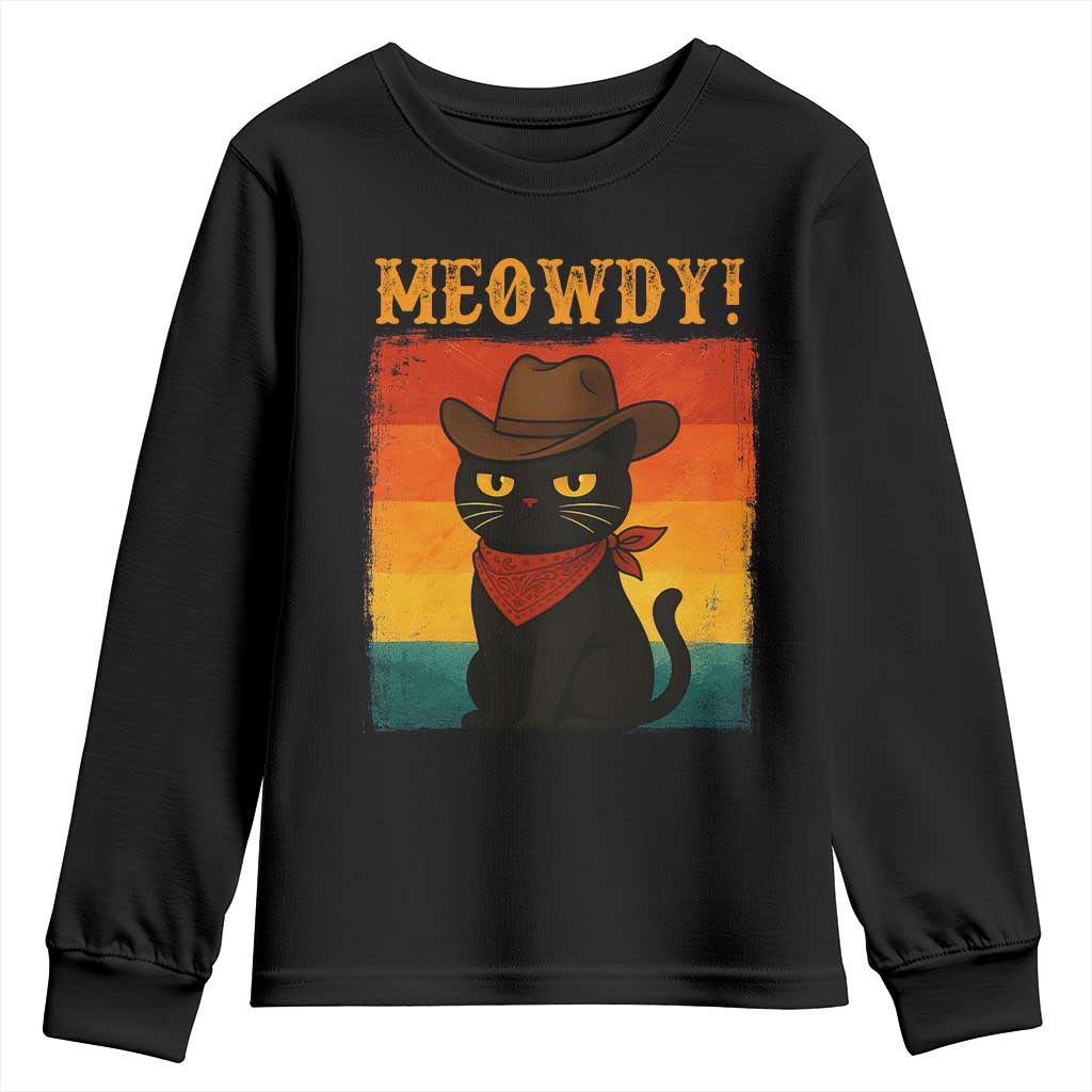 Meowdy Cowboy Cat Youth Sweatshirt Cute Black Kitten Country Western - Wonder Print Shop