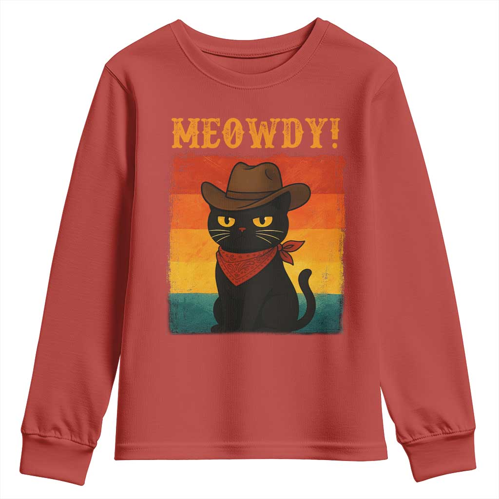Meowdy Cowboy Cat Youth Sweatshirt Cute Black Kitten Country Western - Wonder Print Shop