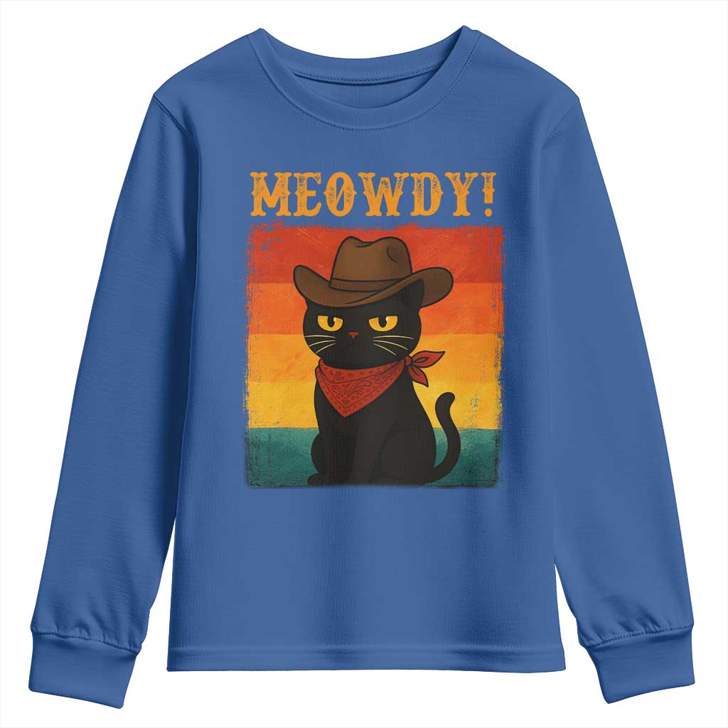 Meowdy Cowboy Cat Youth Sweatshirt Cute Black Kitten Country Western - Wonder Print Shop