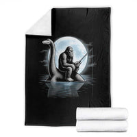 Funny Bigfoot Fishing Throw Blanket Sasquatch Riding Nessie Cryptid Moon Night - Wonder Print Shop