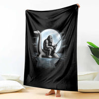 Funny Bigfoot Fishing Throw Blanket Sasquatch Riding Nessie Cryptid Moon Night - Wonder Print Shop