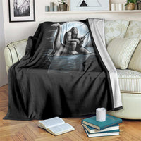 Funny Bigfoot Fishing Throw Blanket Sasquatch Riding Nessie Cryptid Moon Night - Wonder Print Shop