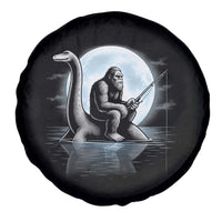 Funny Bigfoot Fishing Spare Tire Cover Sasquatch Riding Nessie Cryptid Moon Night - Wonder Print Shop