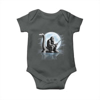 Funny Bigfoot Fishing Baby Onesie Sasquatch Riding Nessie Cryptid Moon Night - Wonder Print Shop