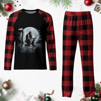 Funny Bigfoot Fishing Plaid Pajama Set Sasquatch Riding Nessie Cryptid Moon Night - Wonder Print Shop