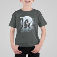 Funny Bigfoot Fishing T Shirt For Kid Sasquatch Riding Nessie Cryptid Moon Night - Wonder Print Shop