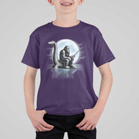 Funny Bigfoot Fishing T Shirt For Kid Sasquatch Riding Nessie Cryptid Moon Night - Wonder Print Shop