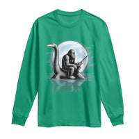 Funny Bigfoot Fishing Long Sleeve Shirt Sasquatch Riding Nessie Cryptid Moon Night - Wonder Print Shop