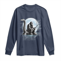 Funny Bigfoot Fishing Long Sleeve Shirt Sasquatch Riding Nessie Cryptid Moon Night - Wonder Print Shop