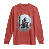 Funny Bigfoot Fishing Long Sleeve Shirt Sasquatch Riding Nessie Cryptid Moon Night - Wonder Print Shop