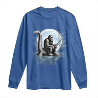 Funny Bigfoot Fishing Long Sleeve Shirt Sasquatch Riding Nessie Cryptid Moon Night - Wonder Print Shop