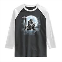 Funny Bigfoot Fishing Raglan Shirt Sasquatch Riding Nessie Cryptid Moon Night - Wonder Print Shop