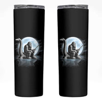 Funny Bigfoot Fishing Skinny Tumbler Sasquatch Riding Nessie Cryptid Moon Night - Wonder Print Shop