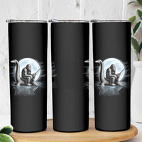 Funny Bigfoot Fishing Skinny Tumbler Sasquatch Riding Nessie Cryptid Moon Night - Wonder Print Shop