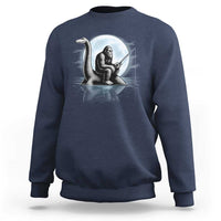 Funny Bigfoot Fishing Sweatshirt Sasquatch Riding Nessie Cryptid Moon Night - Wonder Print Shop