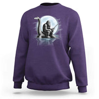 Funny Bigfoot Fishing Sweatshirt Sasquatch Riding Nessie Cryptid Moon Night - Wonder Print Shop