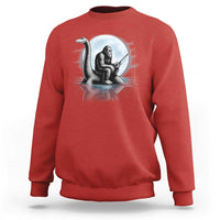 Funny Bigfoot Fishing Sweatshirt Sasquatch Riding Nessie Cryptid Moon Night - Wonder Print Shop