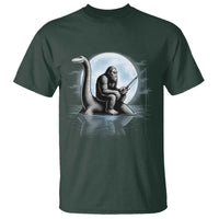 Funny Bigfoot Fishing T Shirt Sasquatch Riding Nessie Cryptid Moon Night - Wonder Print Shop